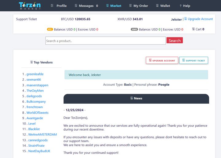 TorZon Market interface screenshot